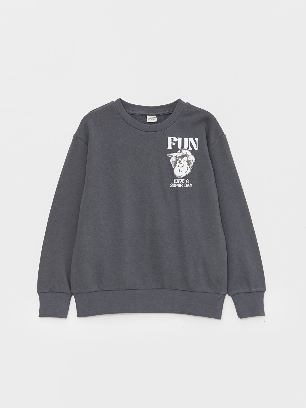 LCW Kids Koyu Gri Bisiklet Yaka Nostaljik Maymun Baskılı Uzun Kollu Unisex Çocuk Sweatshirt - 8