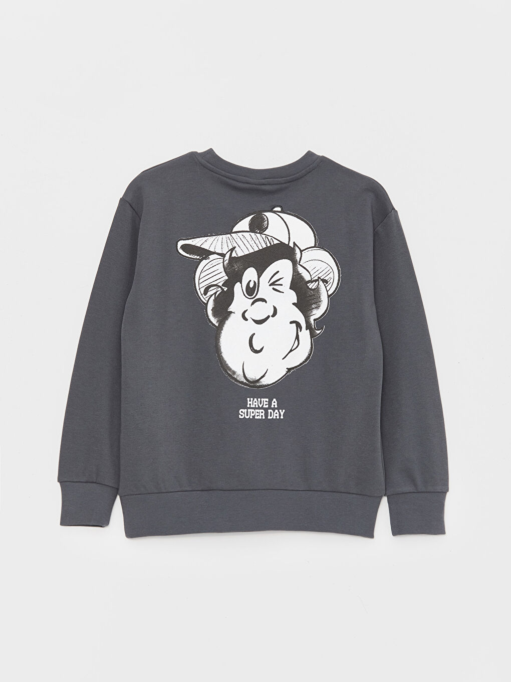 LCW Kids Koyu Gri Bisiklet Yaka Nostaljik Maymun Baskılı Uzun Kollu Unisex Çocuk Sweatshirt - 9