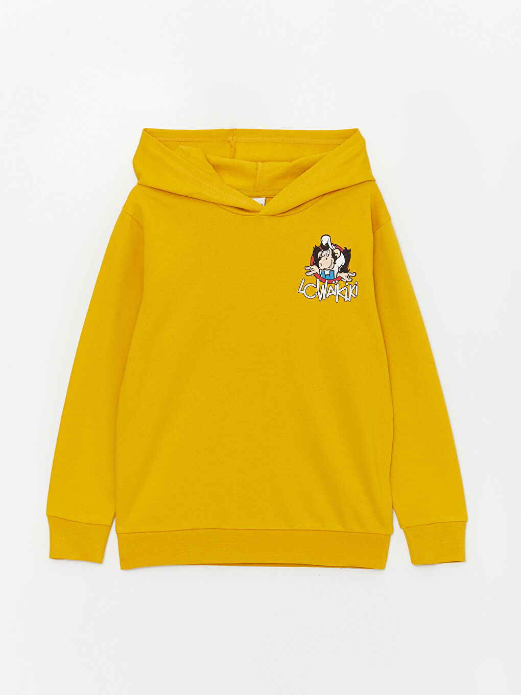 LCW Kids Sarı Nostaljik Maymun Baskılı Uzun Kollu Erkek Çocuk Hoodie