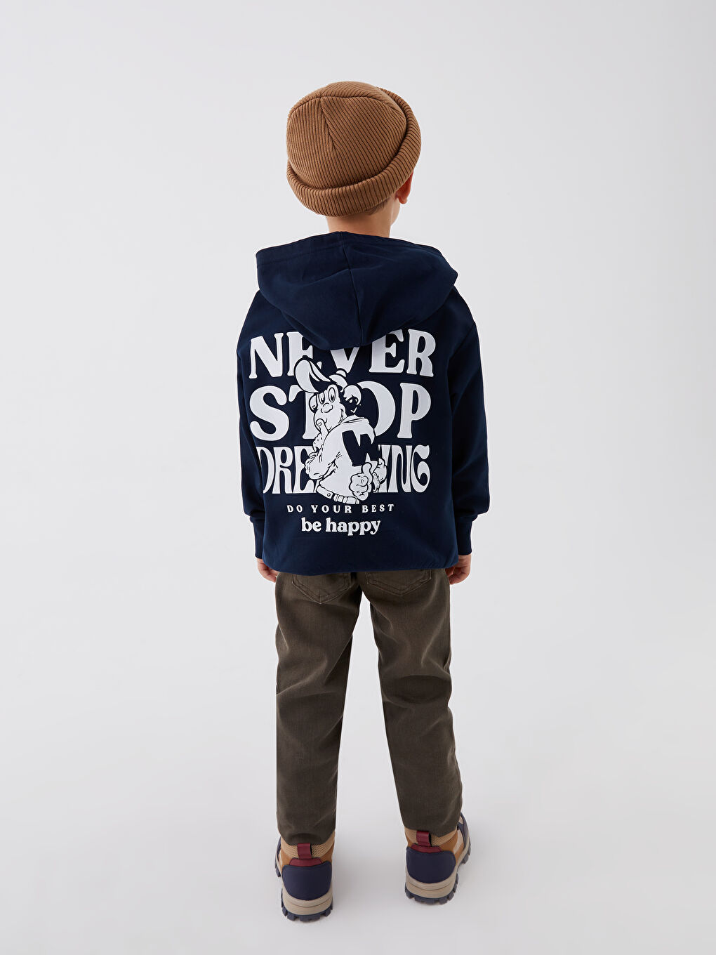 LCW Kids Yeni Lacivert Kapüşonlu Nostaljik Maymun Baskılı Uzun Kollu Unisex Çocuk Sweatshirt