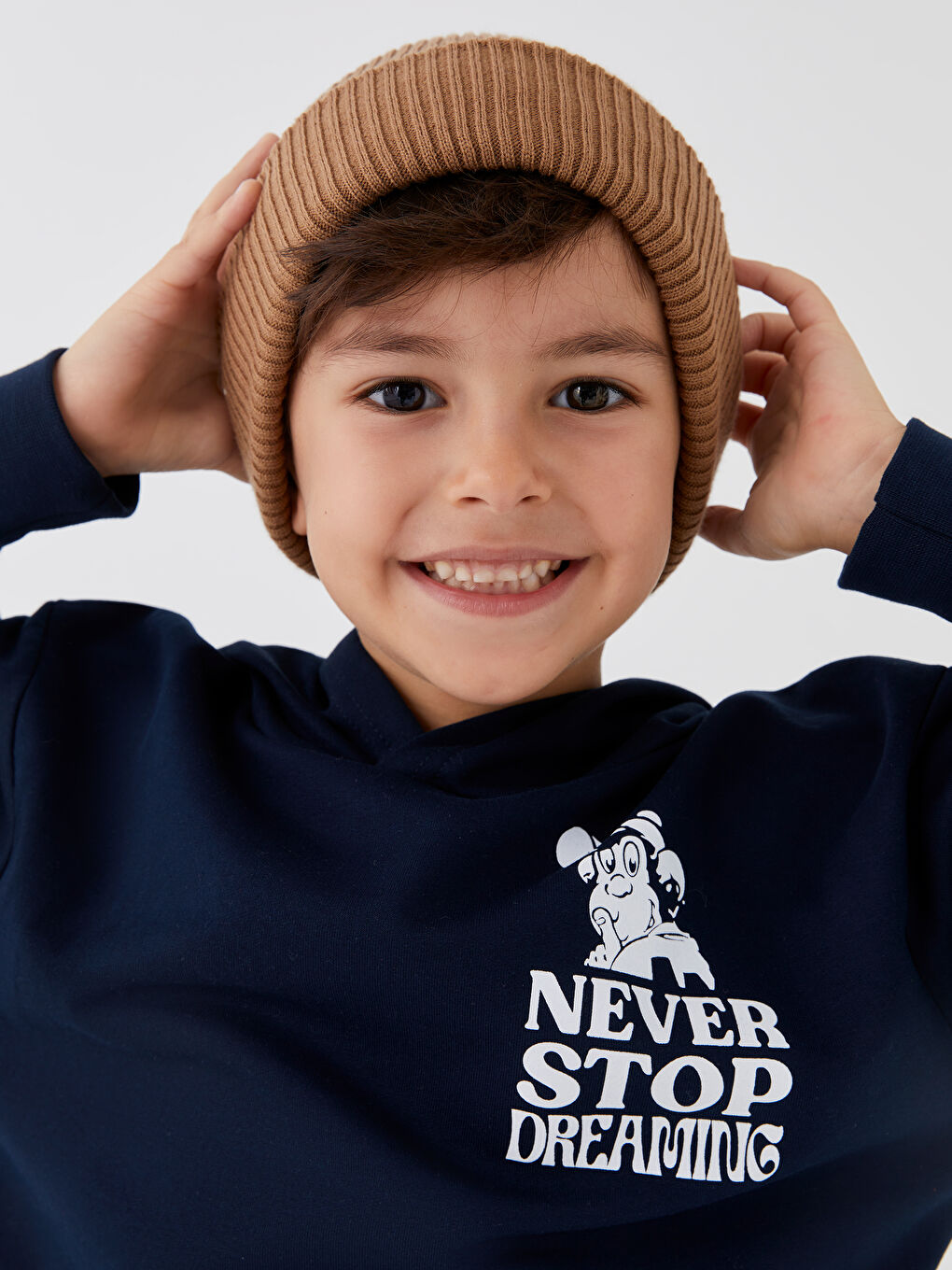 LCW Kids Yeni Lacivert Kapüşonlu Nostaljik Maymun Baskılı Uzun Kollu Unisex Çocuk Sweatshirt - 4