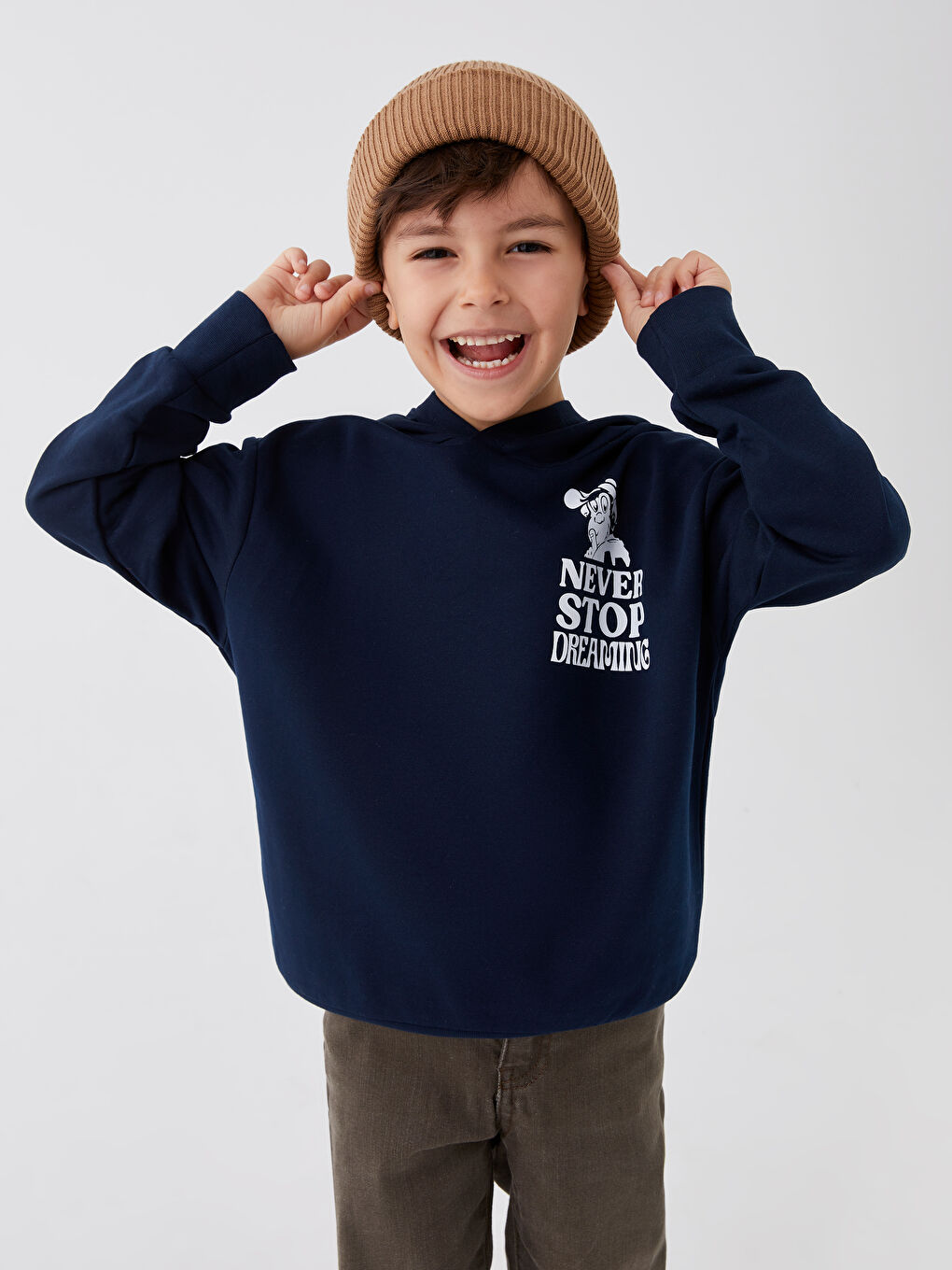 LCW Kids Yeni Lacivert Kapüşonlu Nostaljik Maymun Baskılı Uzun Kollu Unisex Çocuk Sweatshirt - 5