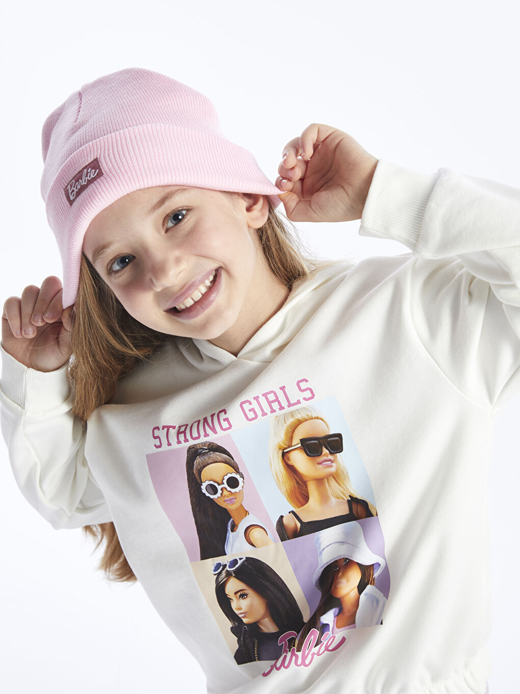 LCW Kids Ekru Barbie Baskılı Uzun Kollu Kız Çocuk Hoodie - 1