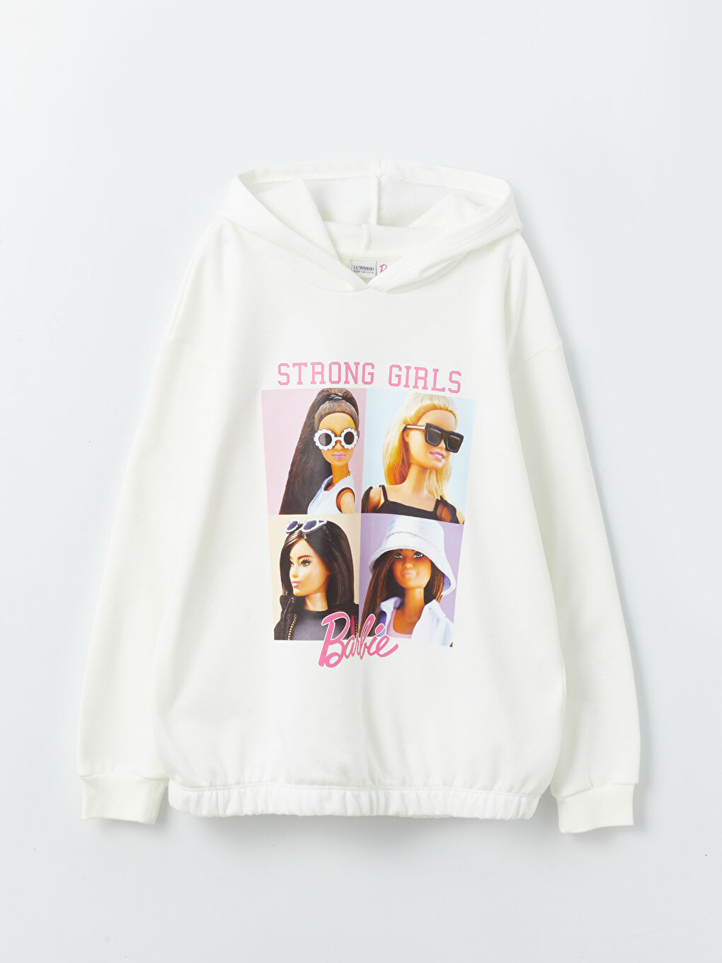 LCW Kids Ekru Barbie Baskılı Uzun Kollu Kız Çocuk Hoodie - 3