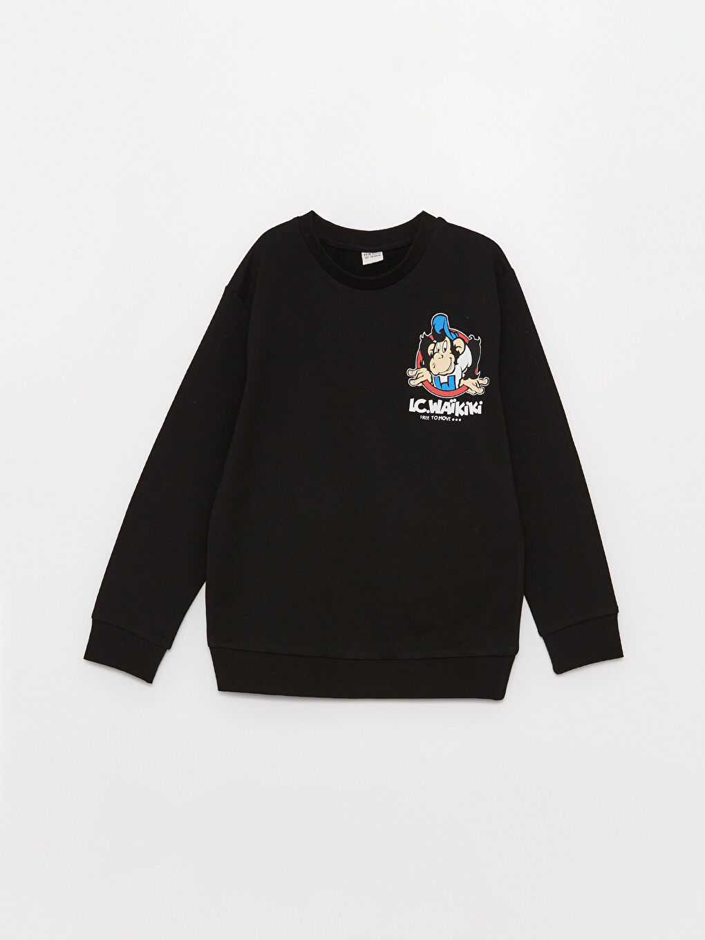 LCW Kids Yeni Siyah Bisiklet Yaka Nostaljik Maymun Baskılı Uzun Kollu Erkek Çocuk Sweatshirt - 7