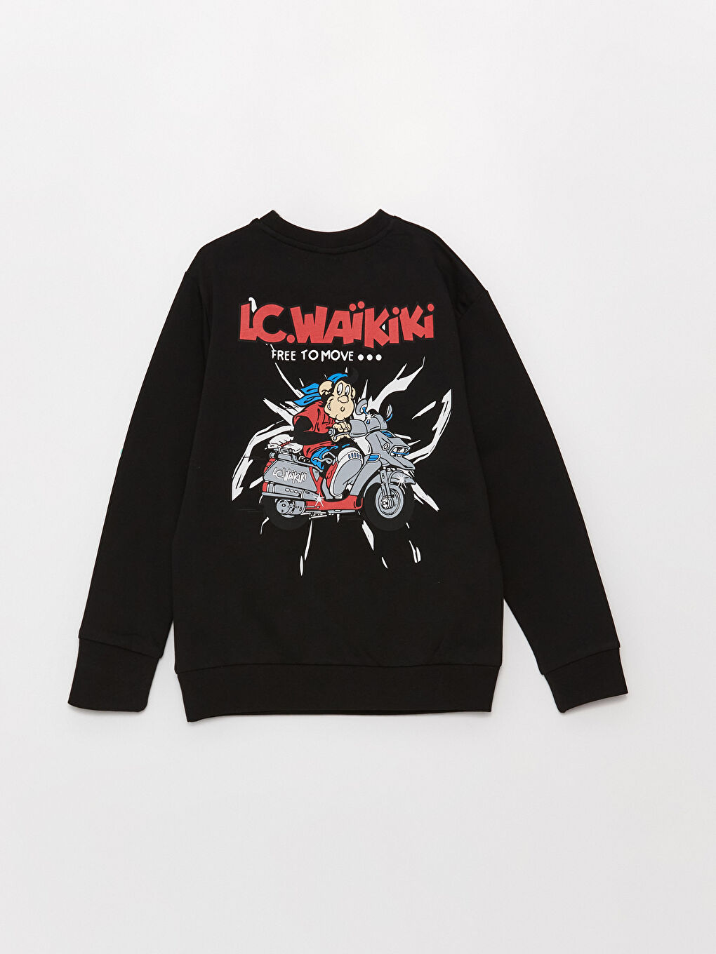 LCW Kids Yeni Siyah Bisiklet Yaka Nostaljik Maymun Baskılı Uzun Kollu Erkek Çocuk Sweatshirt - 9