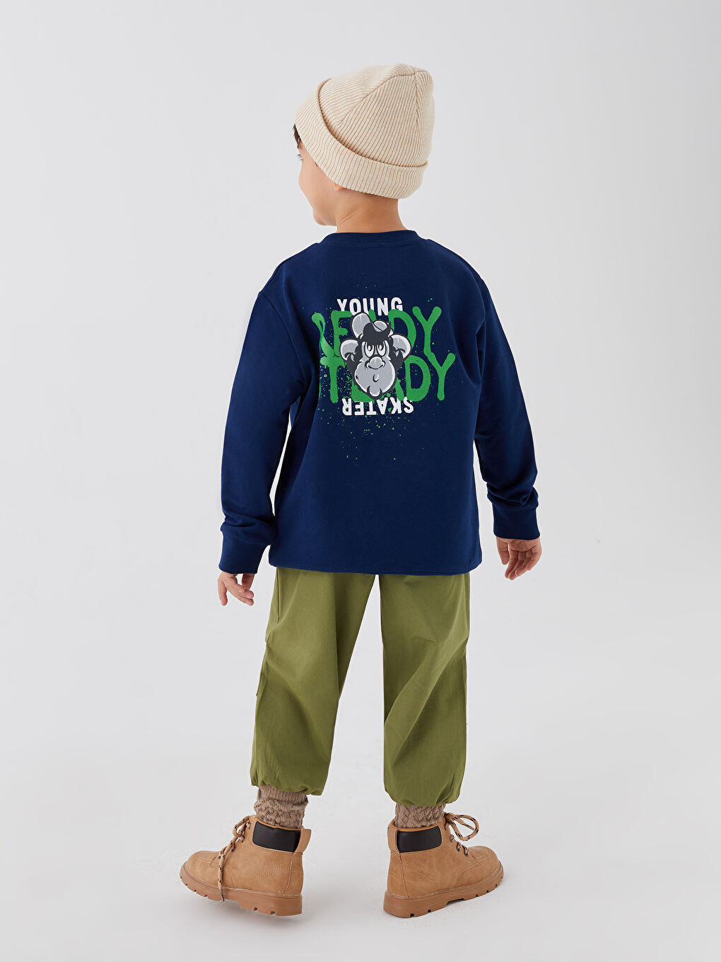 LCW Kids Lacivert Bisiklet Yaka Nostaljik Maymun Baskılı Uzun Kollu Erkek Çocuk Sweatshirt - 2