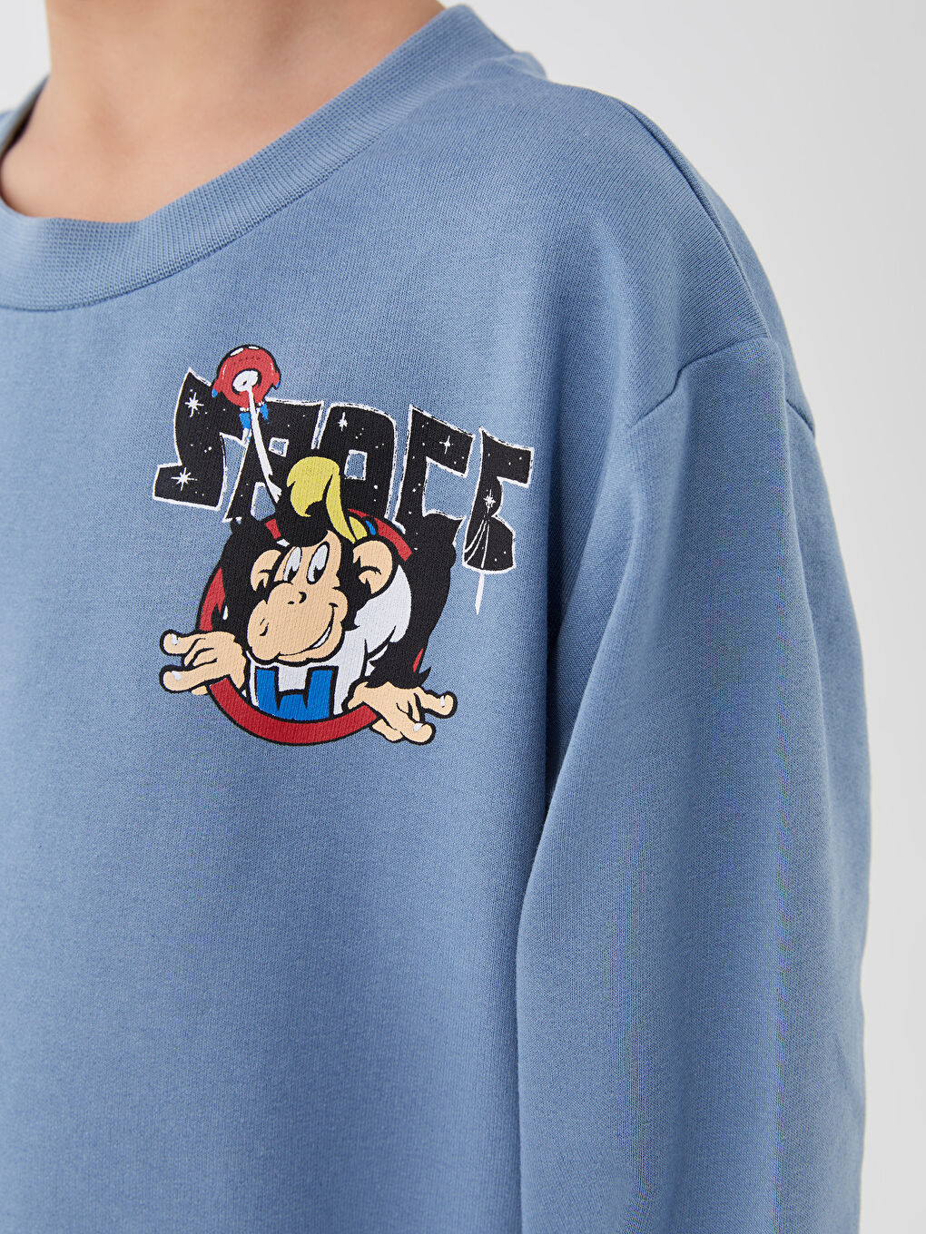 LCW Kids Crew Neck Nostalgic Monkey Printed Long Sleeve Boy