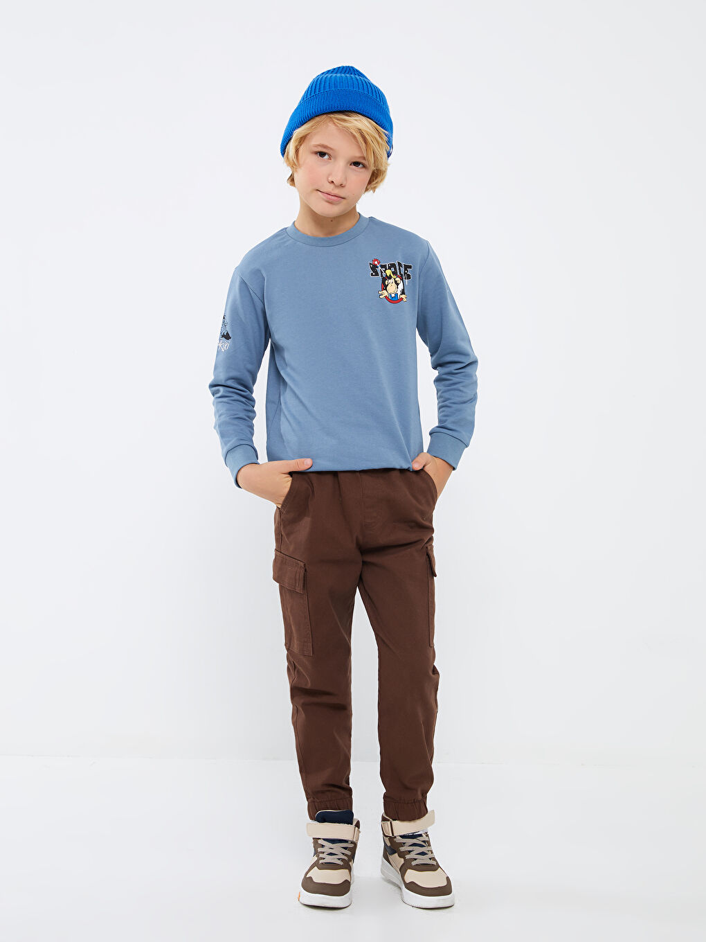 LCW Kids Crew Neck Nostalgic Monkey Printed Long Sleeve Boy