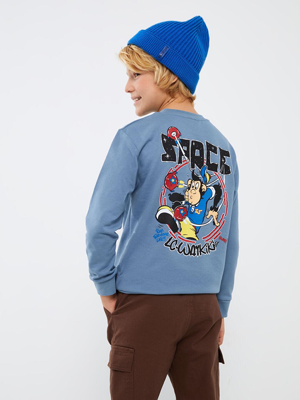 LCW Kids Crew Neck Nostalgic Monkey Printed Long Sleeve Boy Sweatshirt -W3I907Z4-R2T