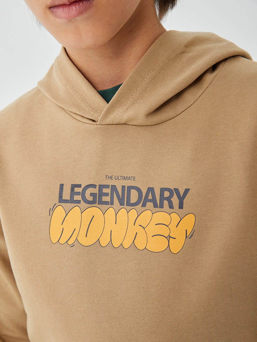 LCW Kids Koyu Bej Nostaljik Maymun Baskılı Uzun Kollu Erkek Çocuk Hoodie - 5