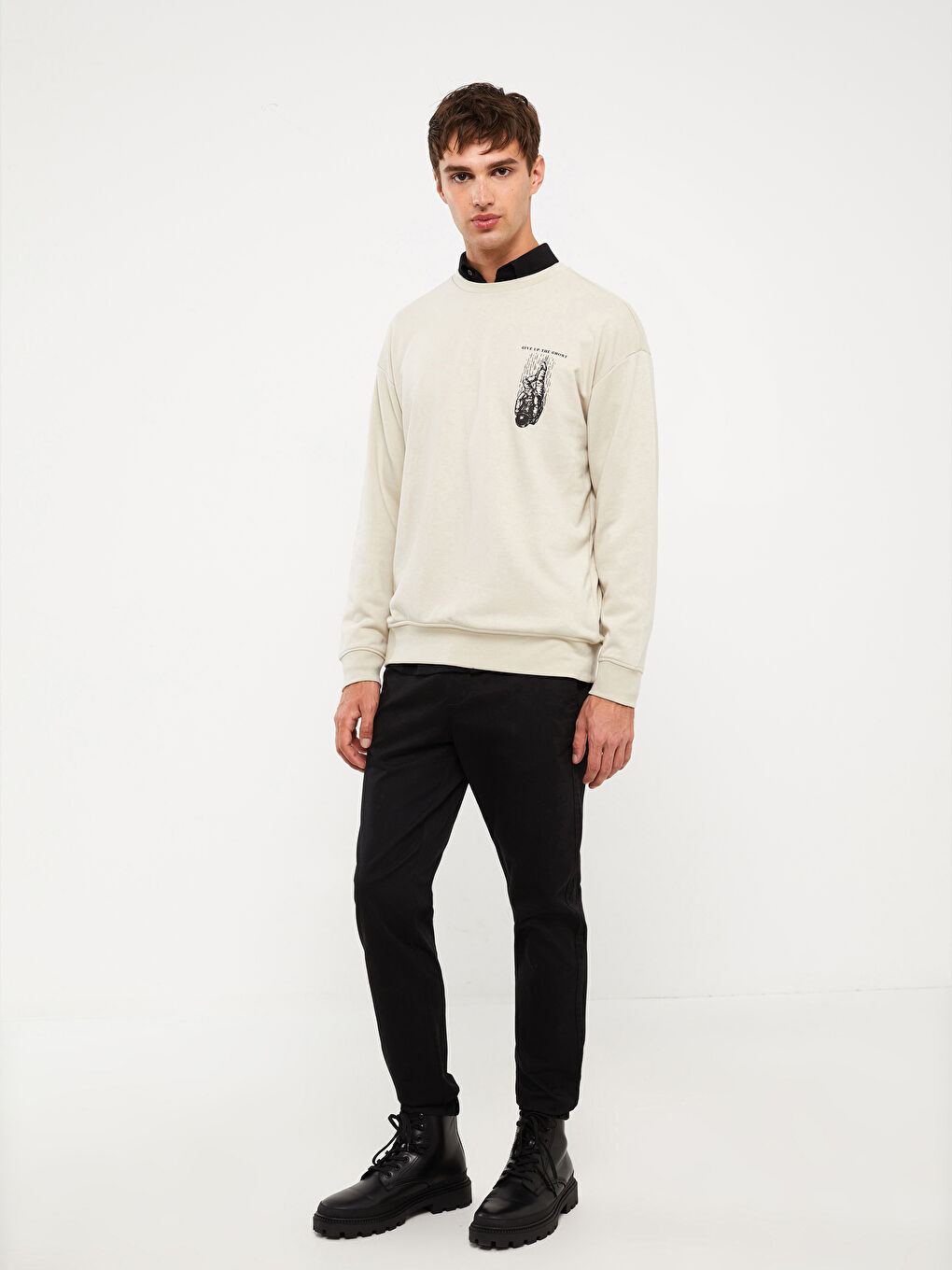 Siyah Rahat Kalıp Gabardin Erkek Jogger Pantolon