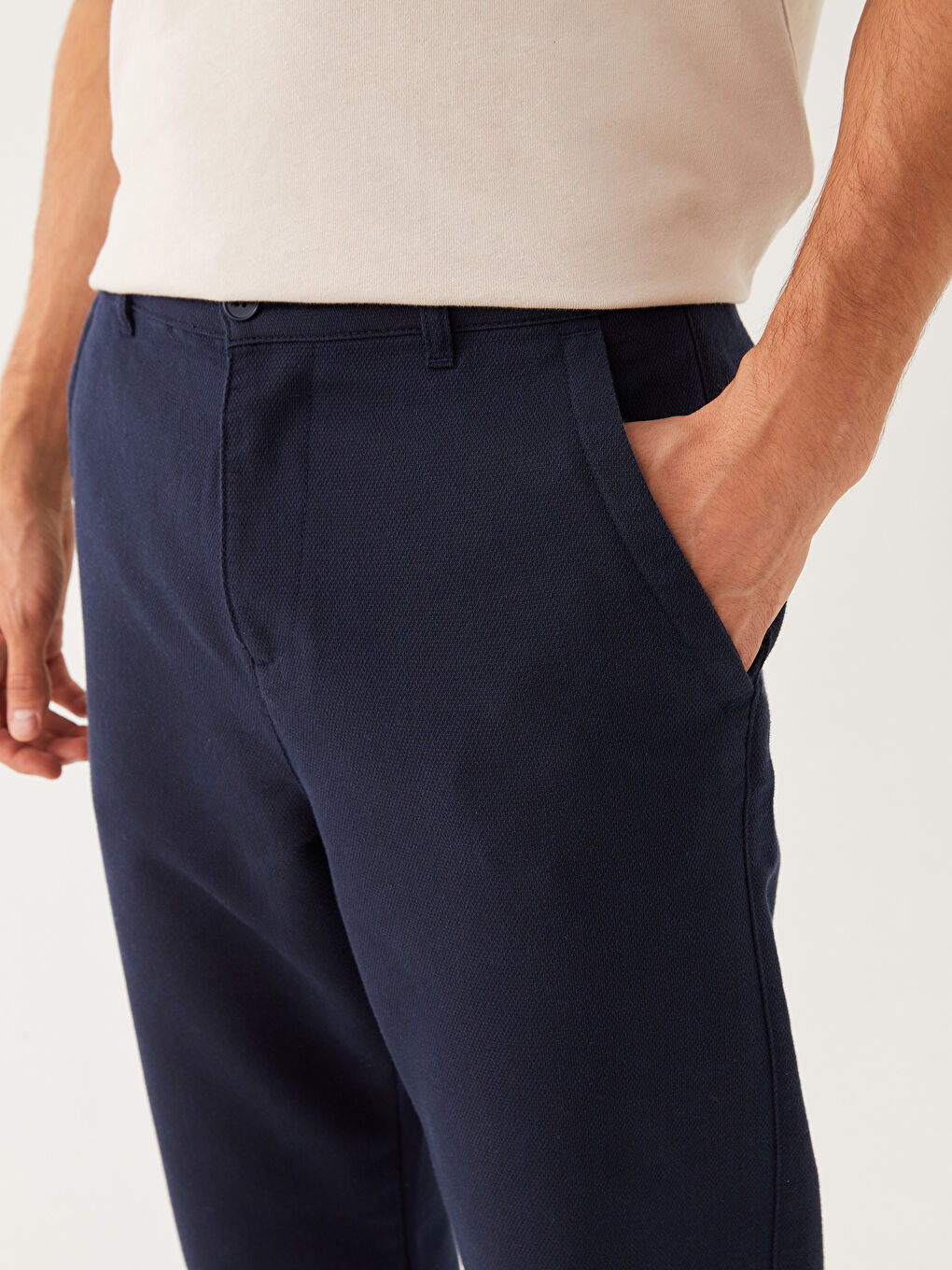 Lacivert Rahat Kalıp Armürlü Erkek Pantolon-3