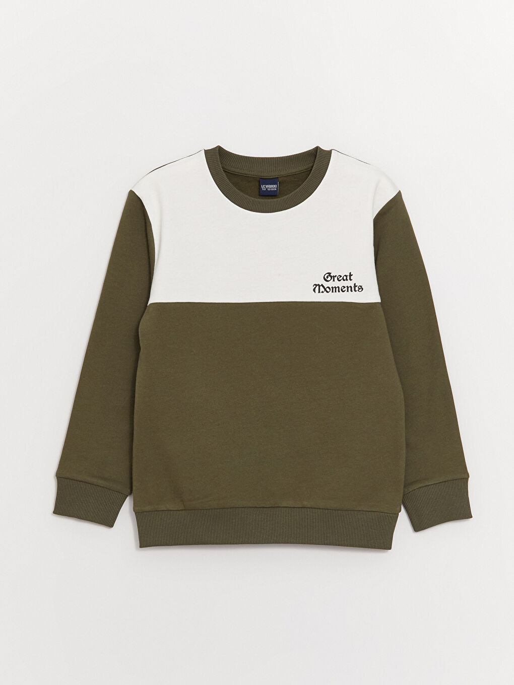 LCW Kids Haki Bisiklet Yaka Erkek Çocuk Sweatshirt