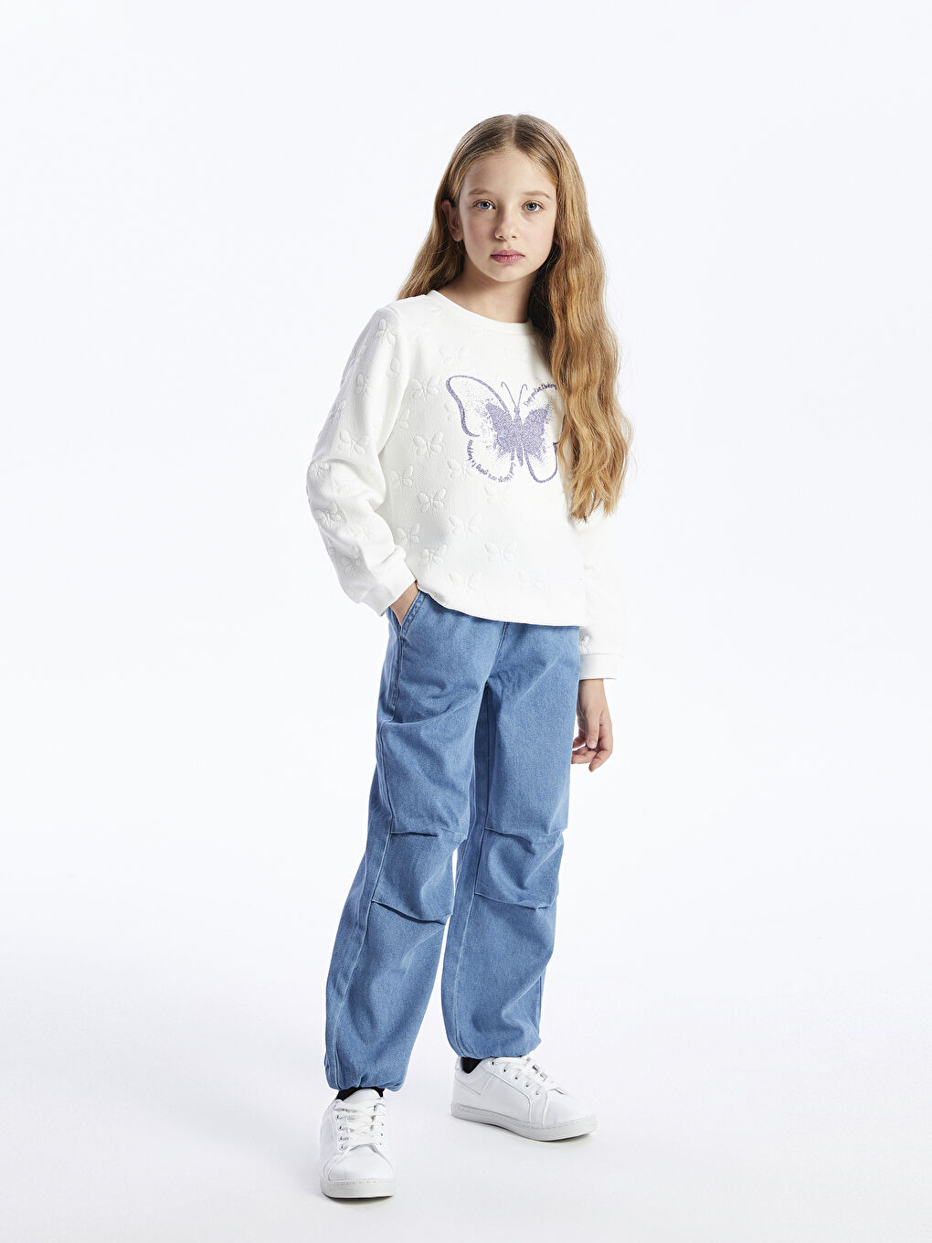 LCW Kids İndigo Beli Lastikli Kız Çocuk Jogger Jean Pantolon