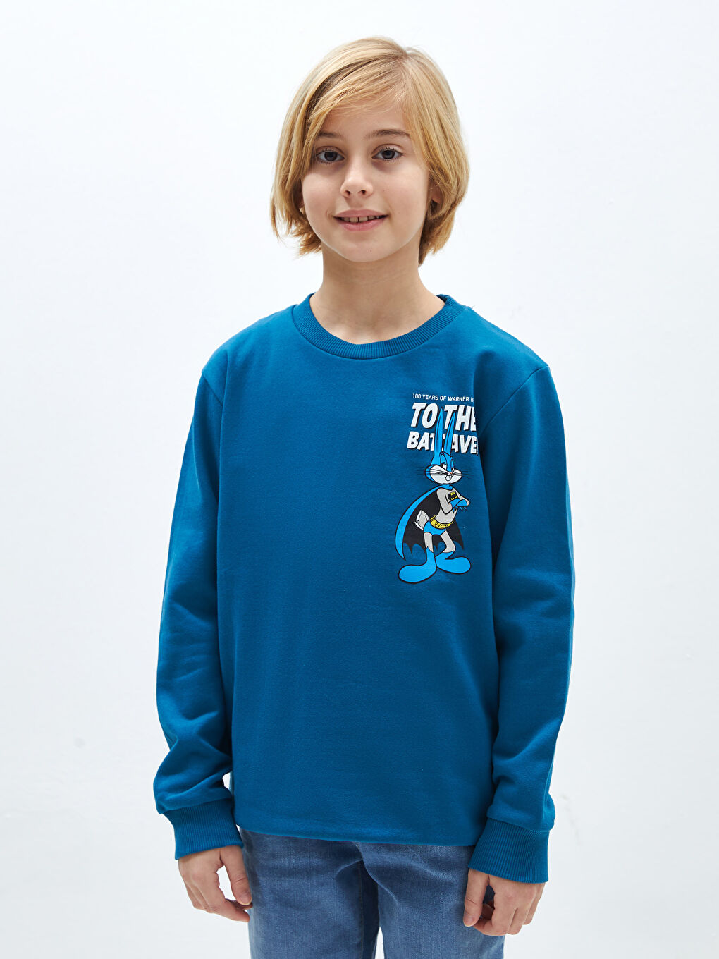 LCW Kids Petrol Bisiklet Yaka Looney Tunes Baskılı Uzun Kollu Erkek Çocuk Sweatshirt - 1