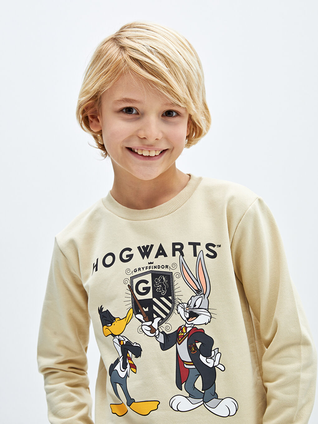 LCW Kids Bej Bisiklet Yaka Harry Potter Baskılı Uzun Kollu Erkek Çocuk Sweatshirt - 2