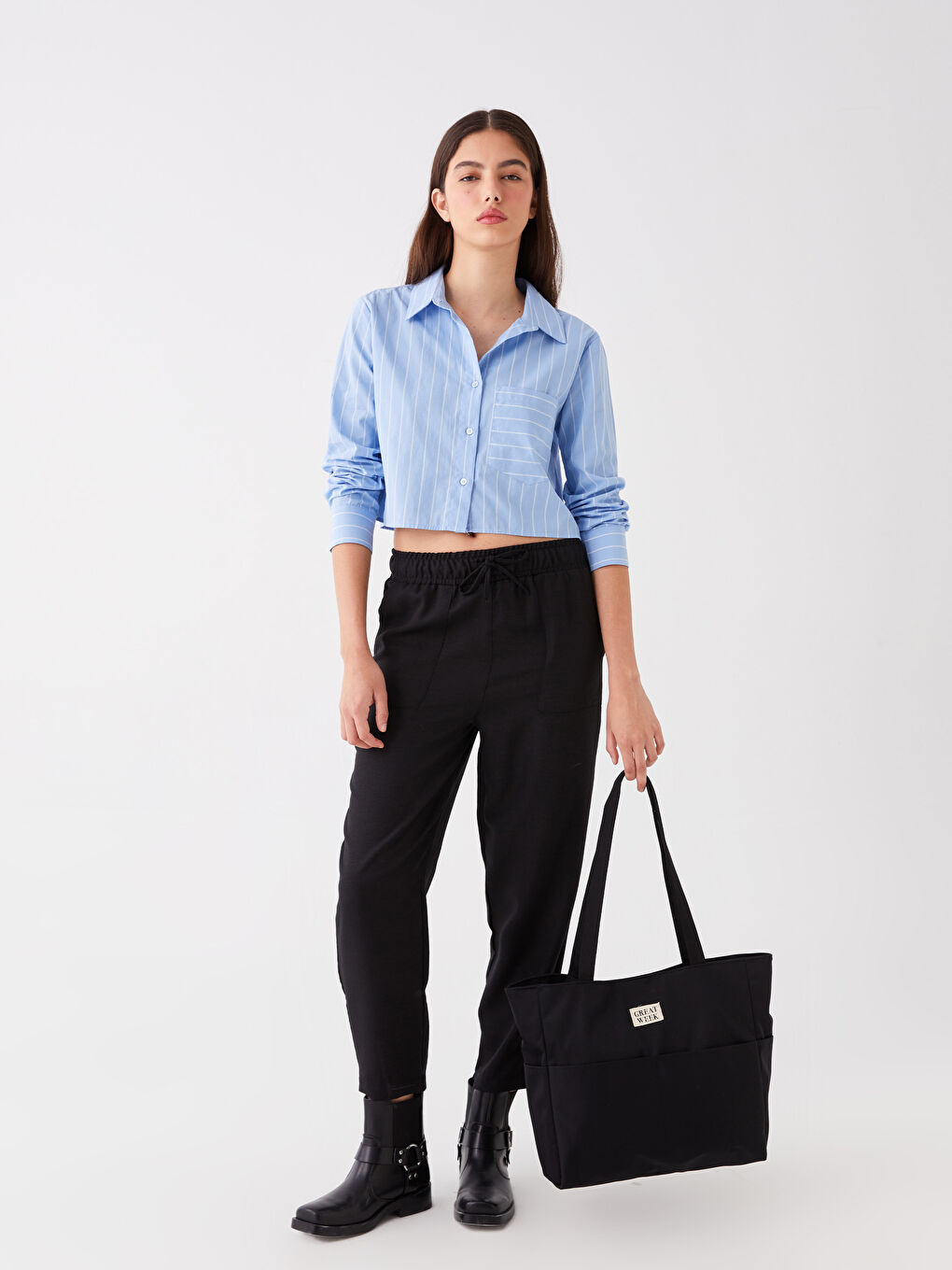 Siyah Deri Görünümlü Kadın Tote Çanta-1