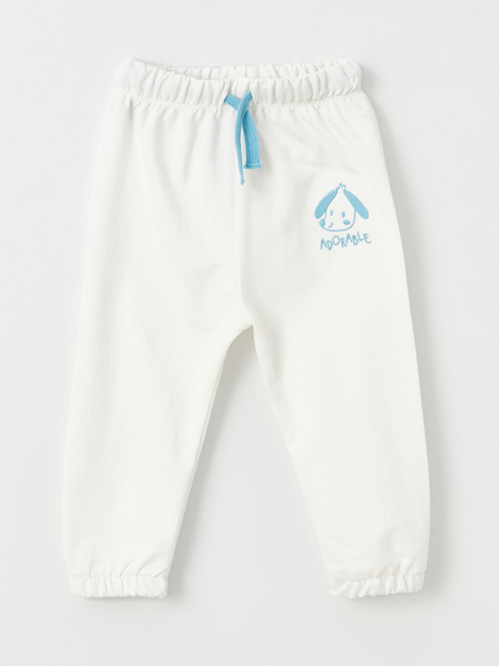 Beyaz Beli Lastikli Nakışlı Erkek Bebek Jogger Eşofman Altı