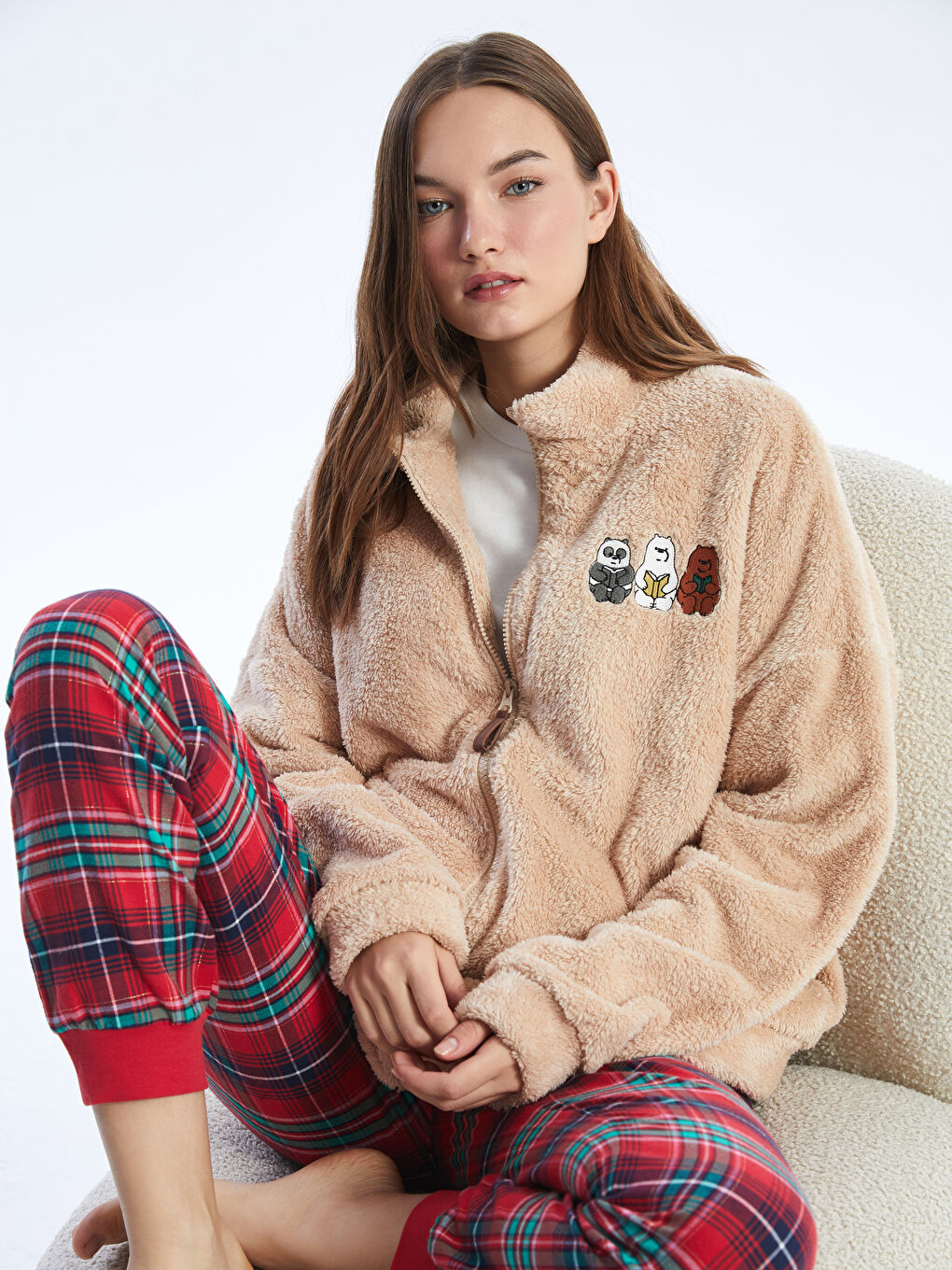 High Collar Embroidered Long Sleeve Zipper Sweatshirt