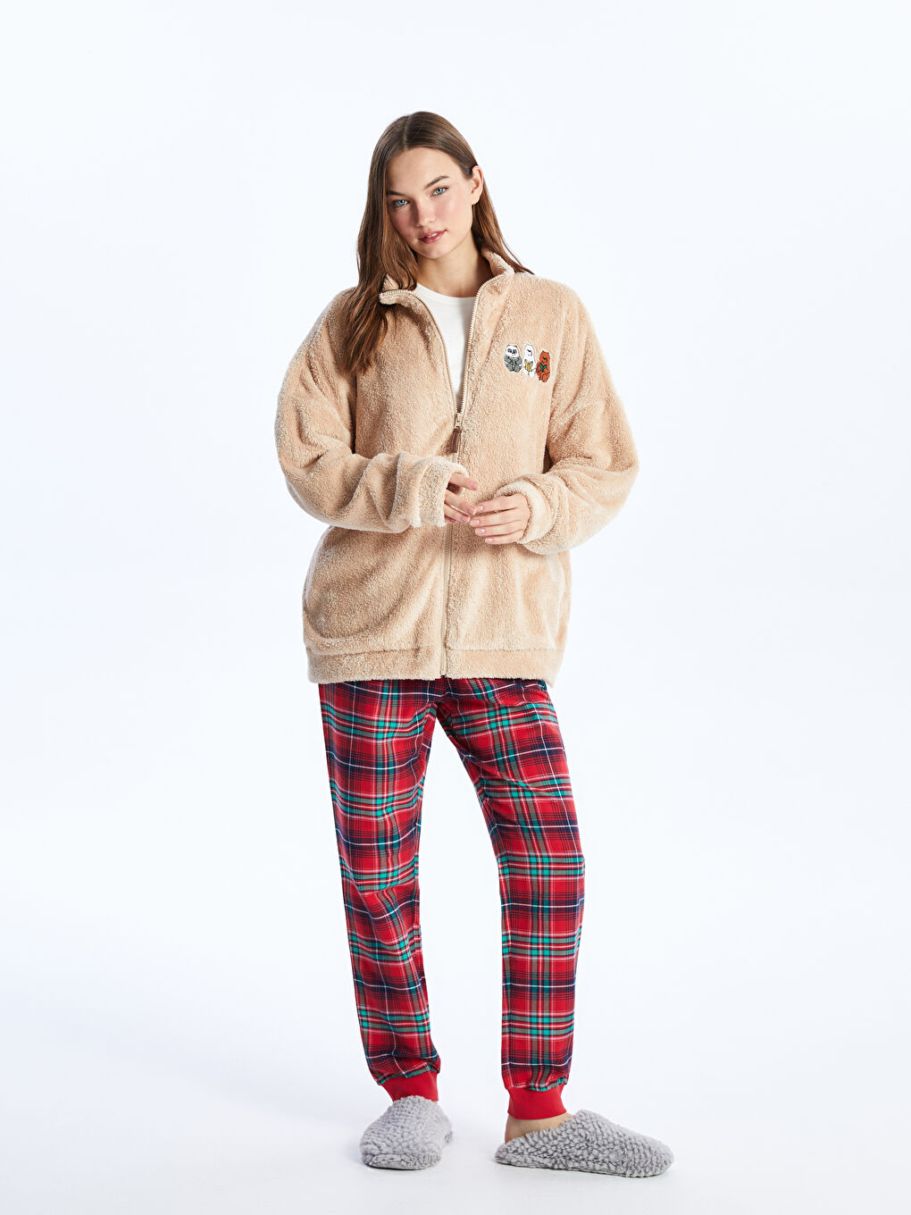 High Collar Embroidered Long Sleeve Zipper Sweatshirt-2