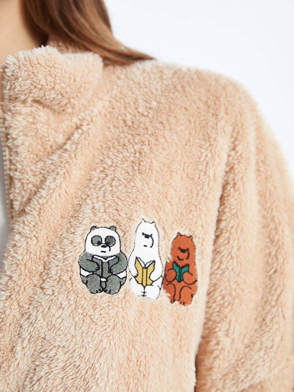 High Collar Embroidered Long Sleeve Zipper Sweatshirt-3