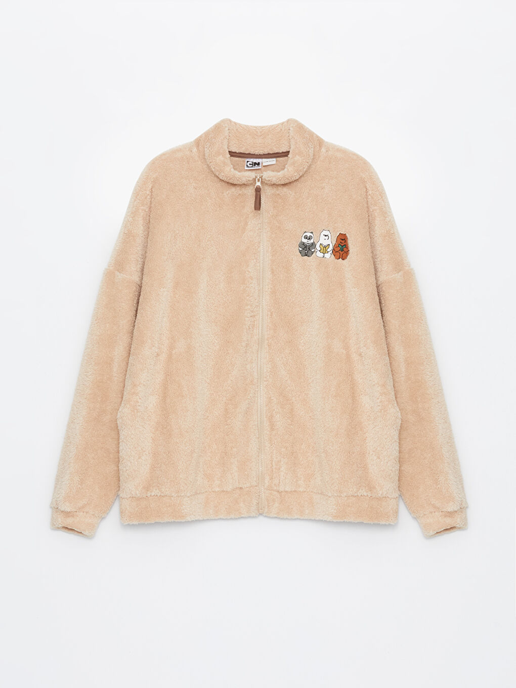 High Collar Embroidered Long Sleeve Zipper Sweatshirt-5