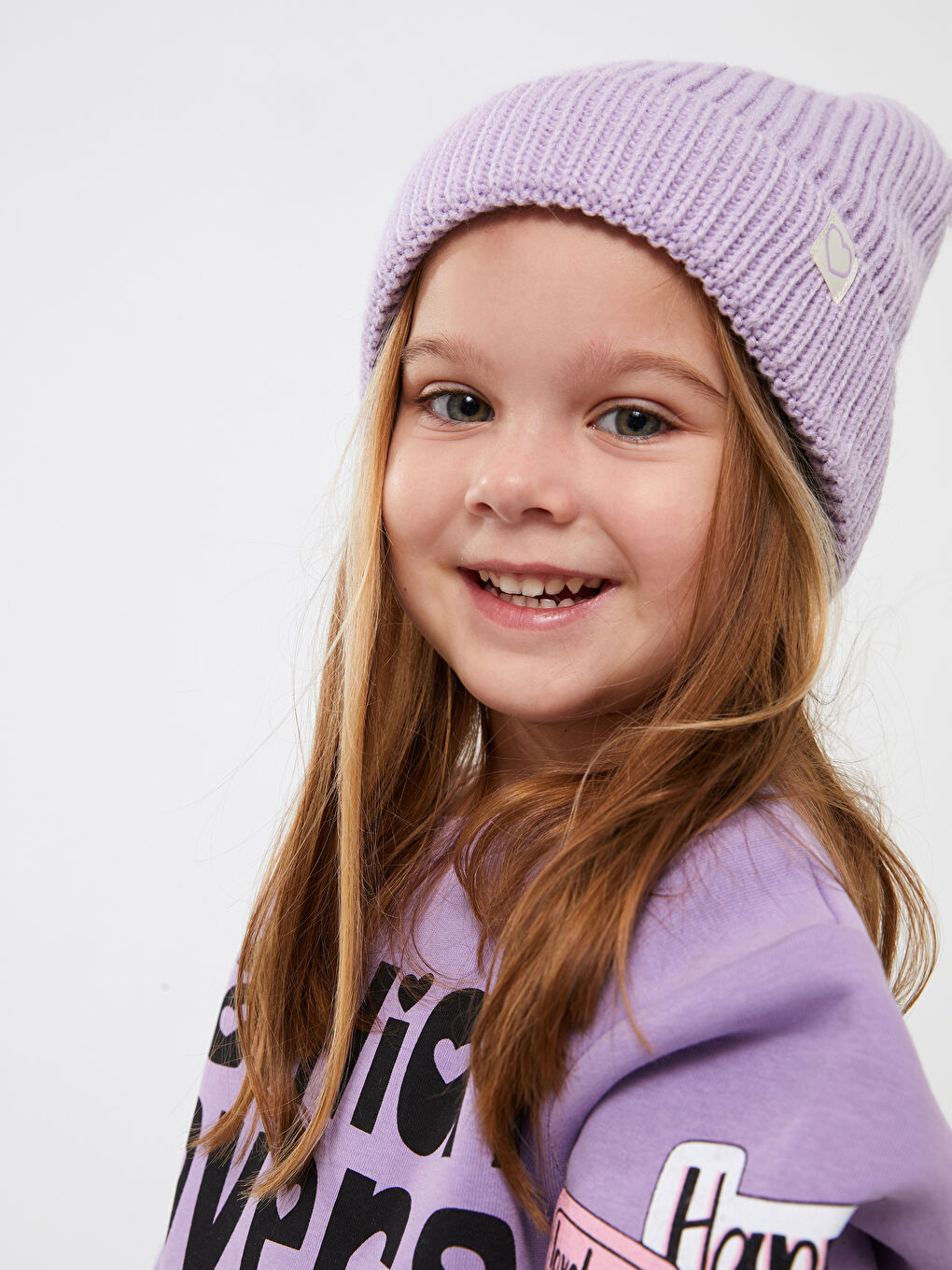 Lila Bisiklet Yaka Baskılı Uzun Kollu Kız Çocuk Sweatshirt