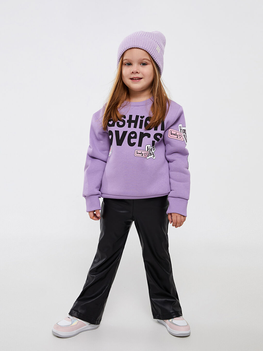 Lila Bisiklet Yaka Baskılı Uzun Kollu Kız Çocuk Sweatshirt-1