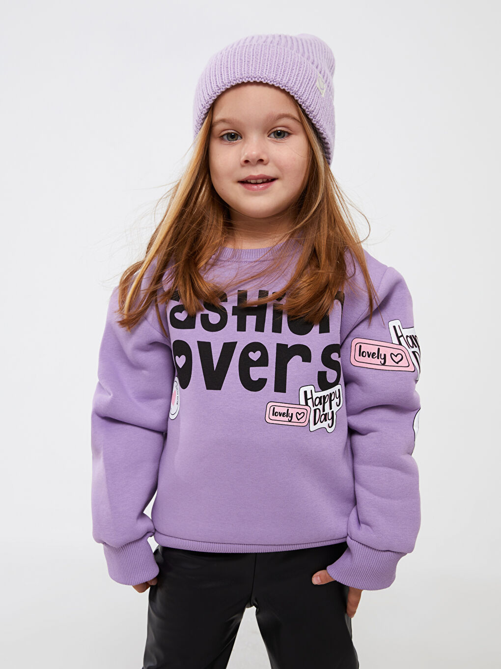 Lila Bisiklet Yaka Baskılı Uzun Kollu Kız Çocuk Sweatshirt-3