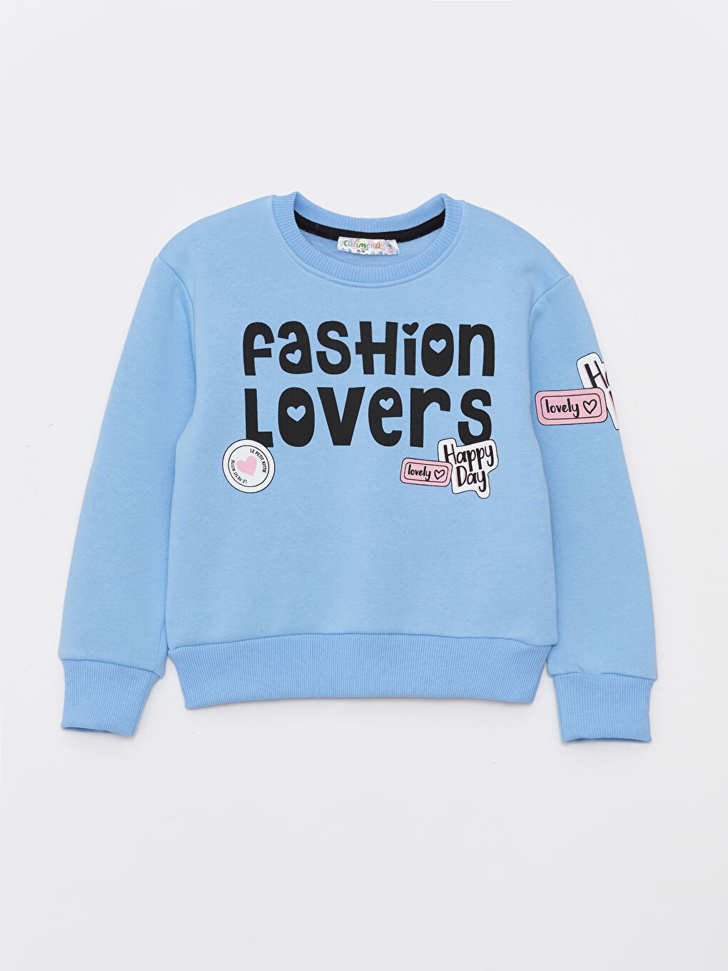 Calimera Kids Açık Mavi Bisiklet Yaka Baskılı Uzun Kollu Kız Çocuk Sweatshirt