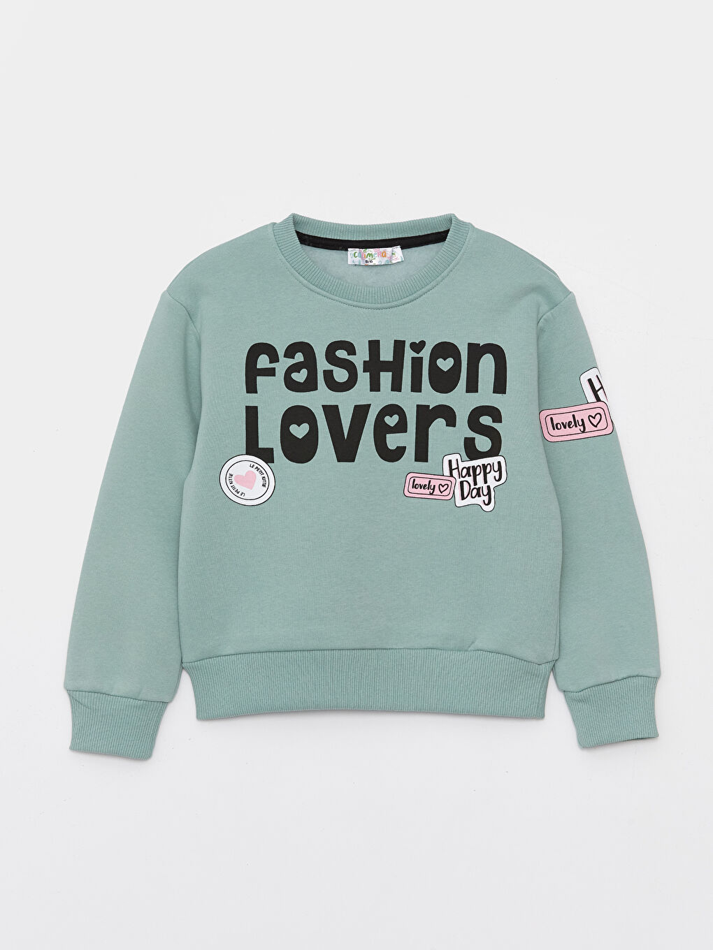 Calimera Kids Çağla Yeşili Bisiklet Yaka Baskılı Uzun Kollu Kız Çocuk Sweatshirt