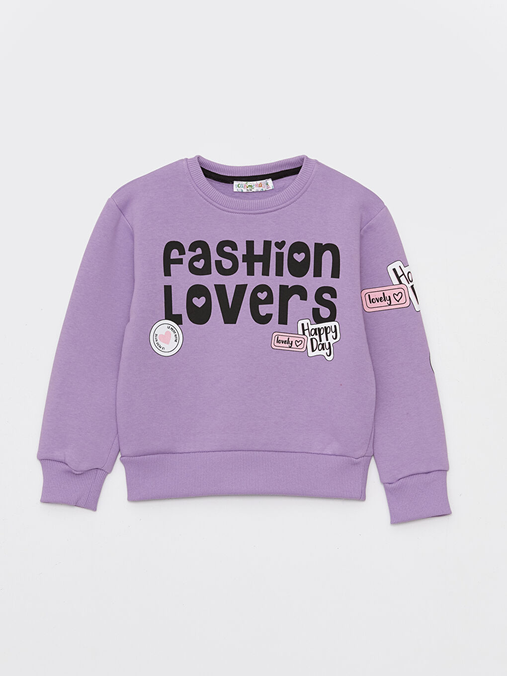 Lila Bisiklet Yaka Baskılı Uzun Kollu Kız Çocuk Sweatshirt-4