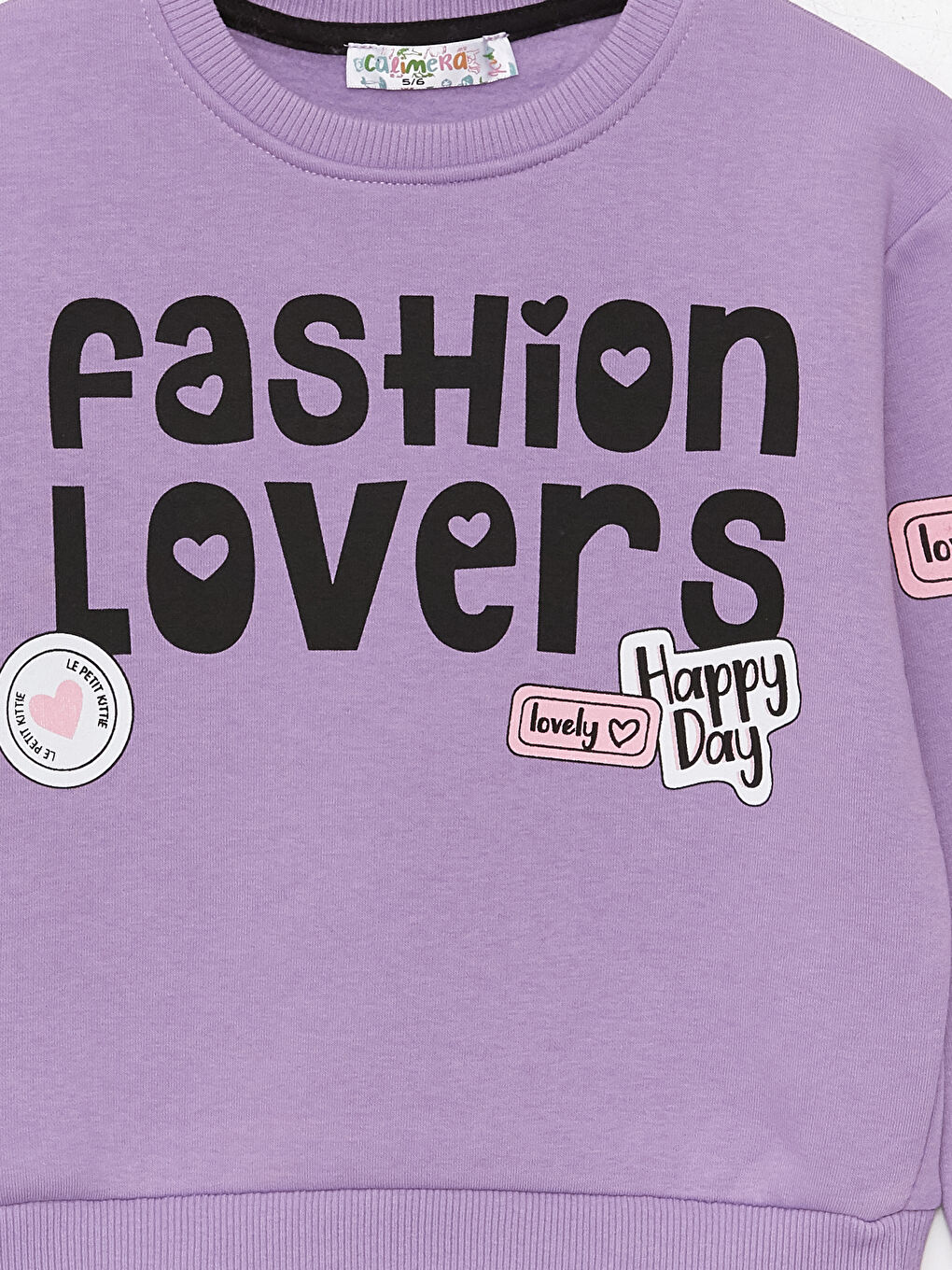 Lila Bisiklet Yaka Baskılı Uzun Kollu Kız Çocuk Sweatshirt-6