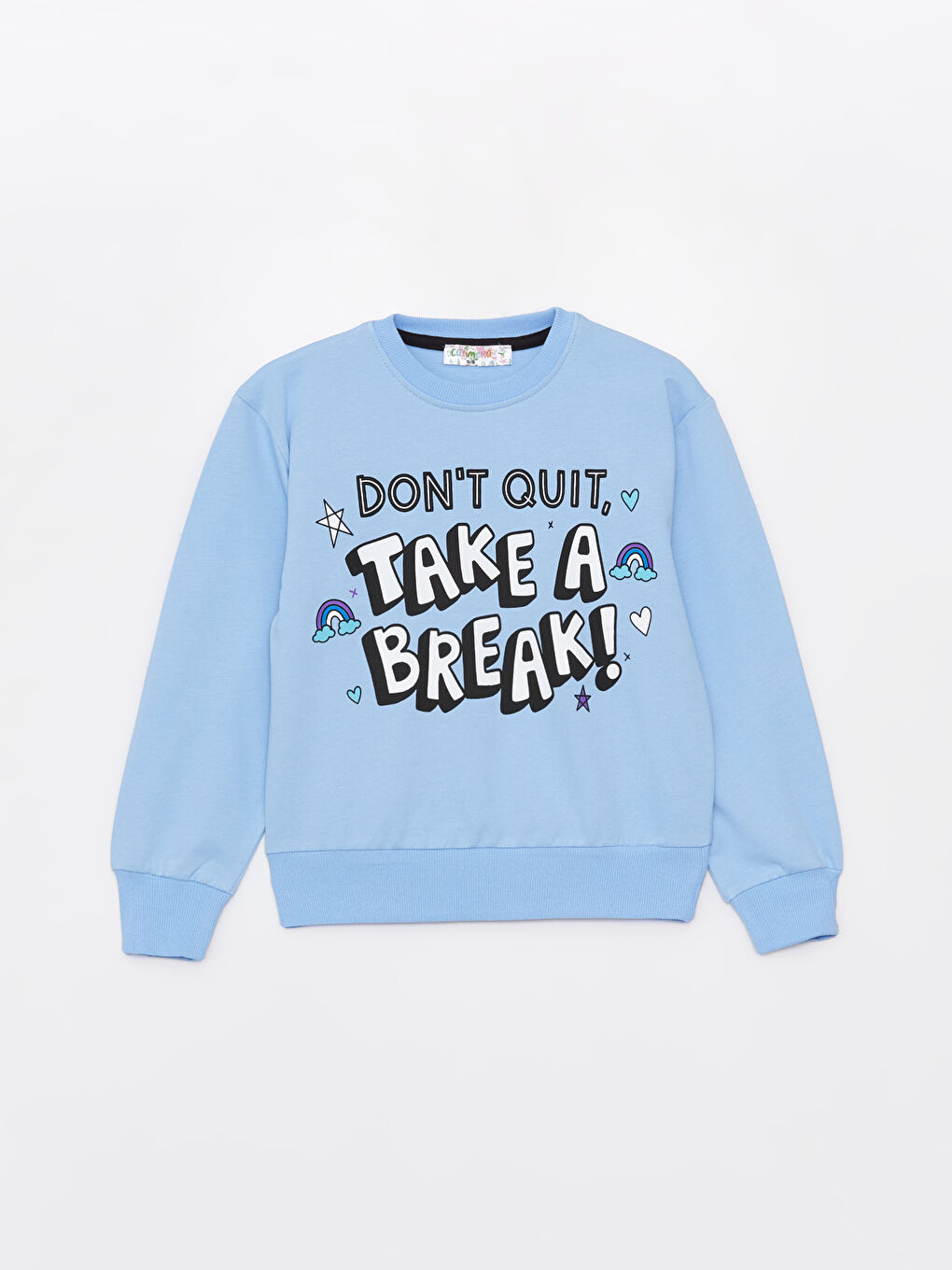 Calimera Kids Açık Mavi Bisiklet Yaka Baskılı Uzun Kollu Kız Çocuk Sweatshirt