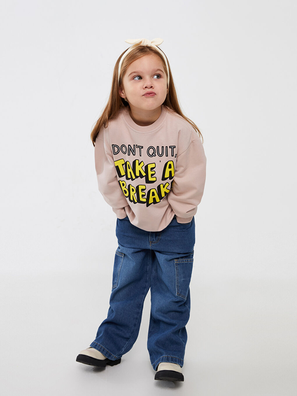 Calimera Kids Deve Tüyü Bisiklet Yaka Baskılı Uzun Kollu Kız Çocuk Sweatshirt