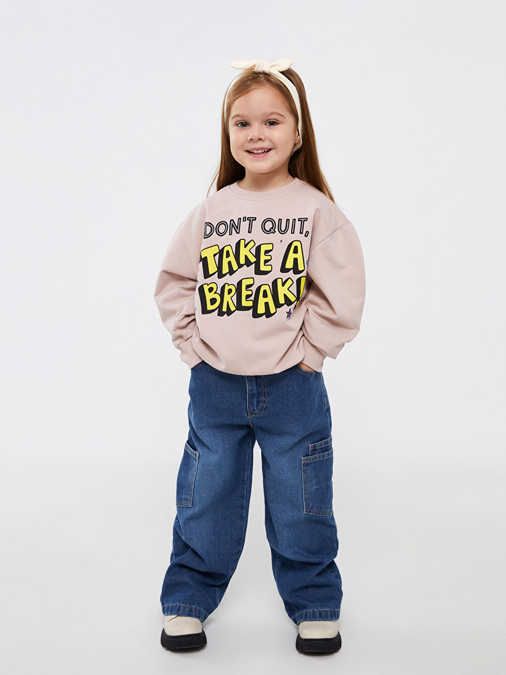 Calimera Kids Deve Tüyü Bisiklet Yaka Baskılı Uzun Kollu Kız Çocuk Sweatshirt - 1