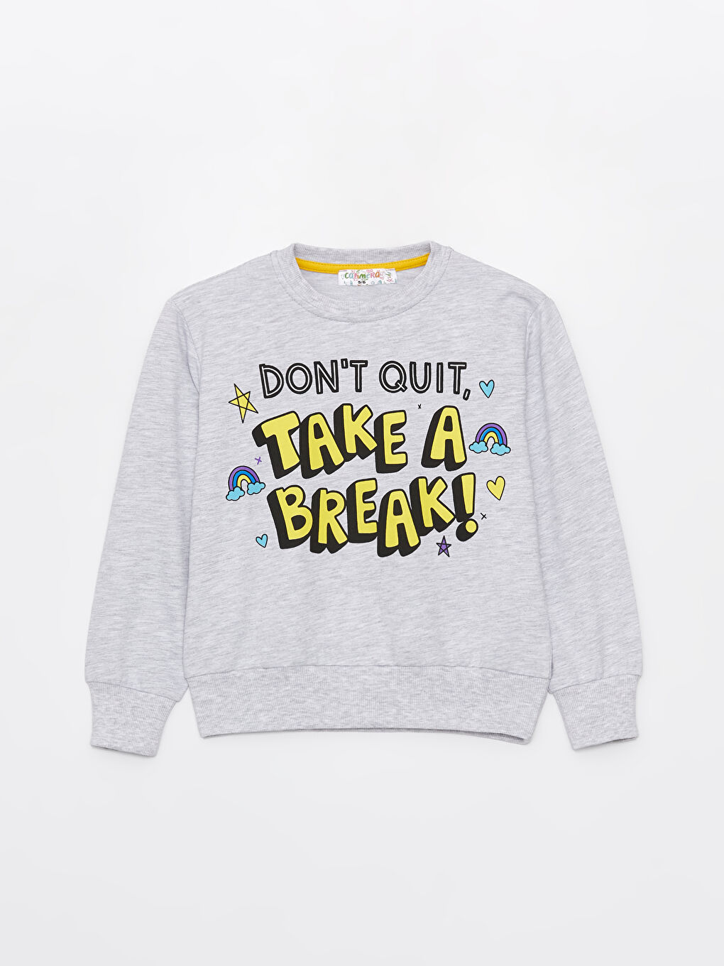 Calimera Kids Gri Melanj Bisiklet Yaka Baskılı Uzun Kollu Kız Çocuk Sweatshirt - 4