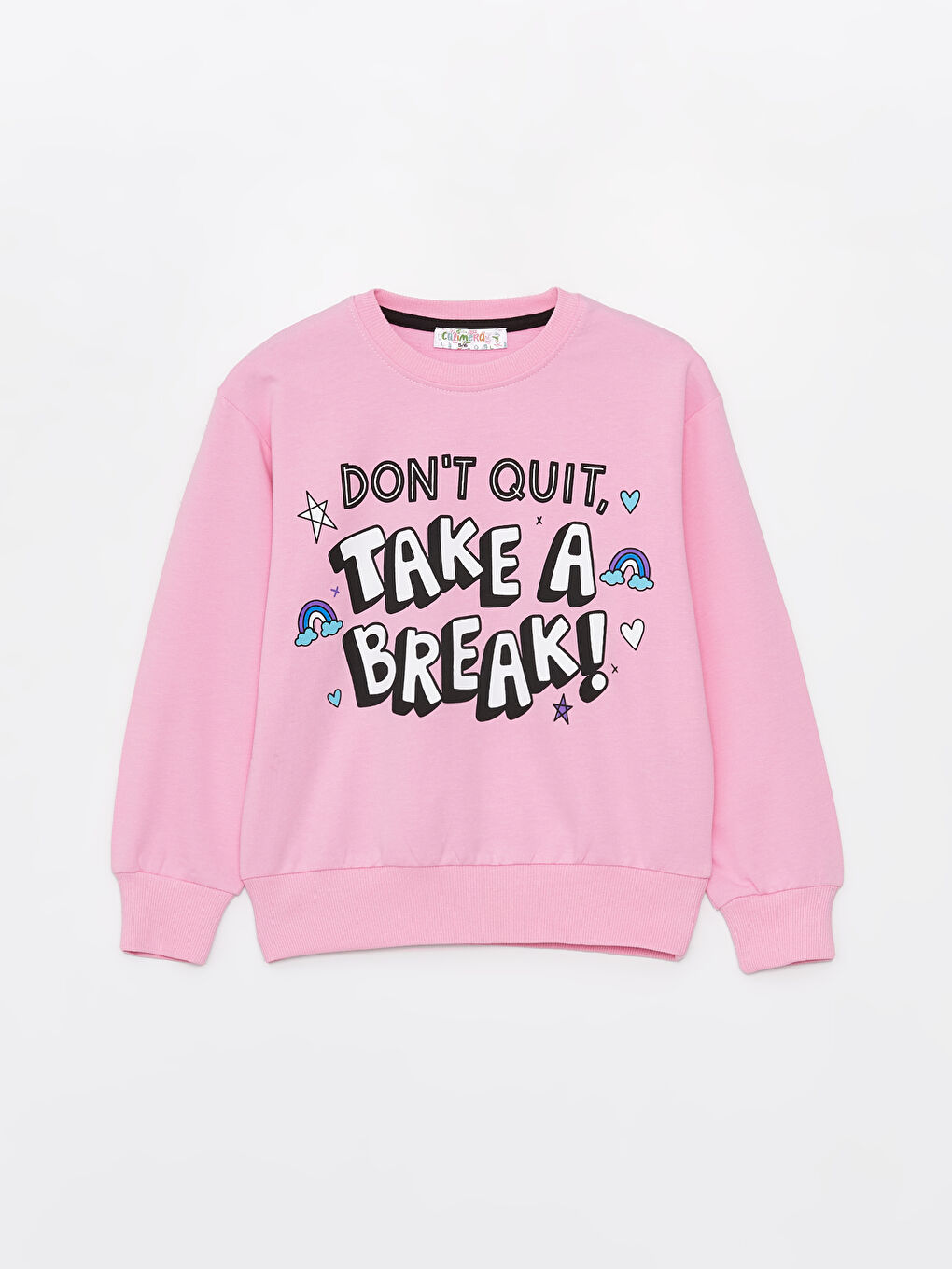 Calimera Kids Pembe Bisiklet Yaka Baskılı Uzun Kollu Kız Çocuk Sweatshirt