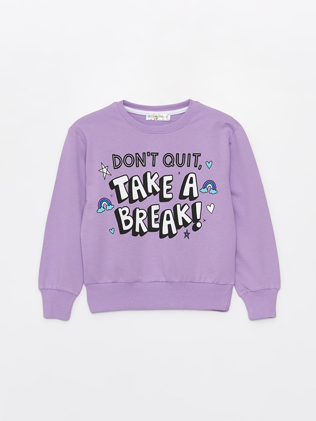 Calimera Kids Lila Bisiklet Yaka Baskılı Uzun Kollu Kız Çocuk Sweatshirt