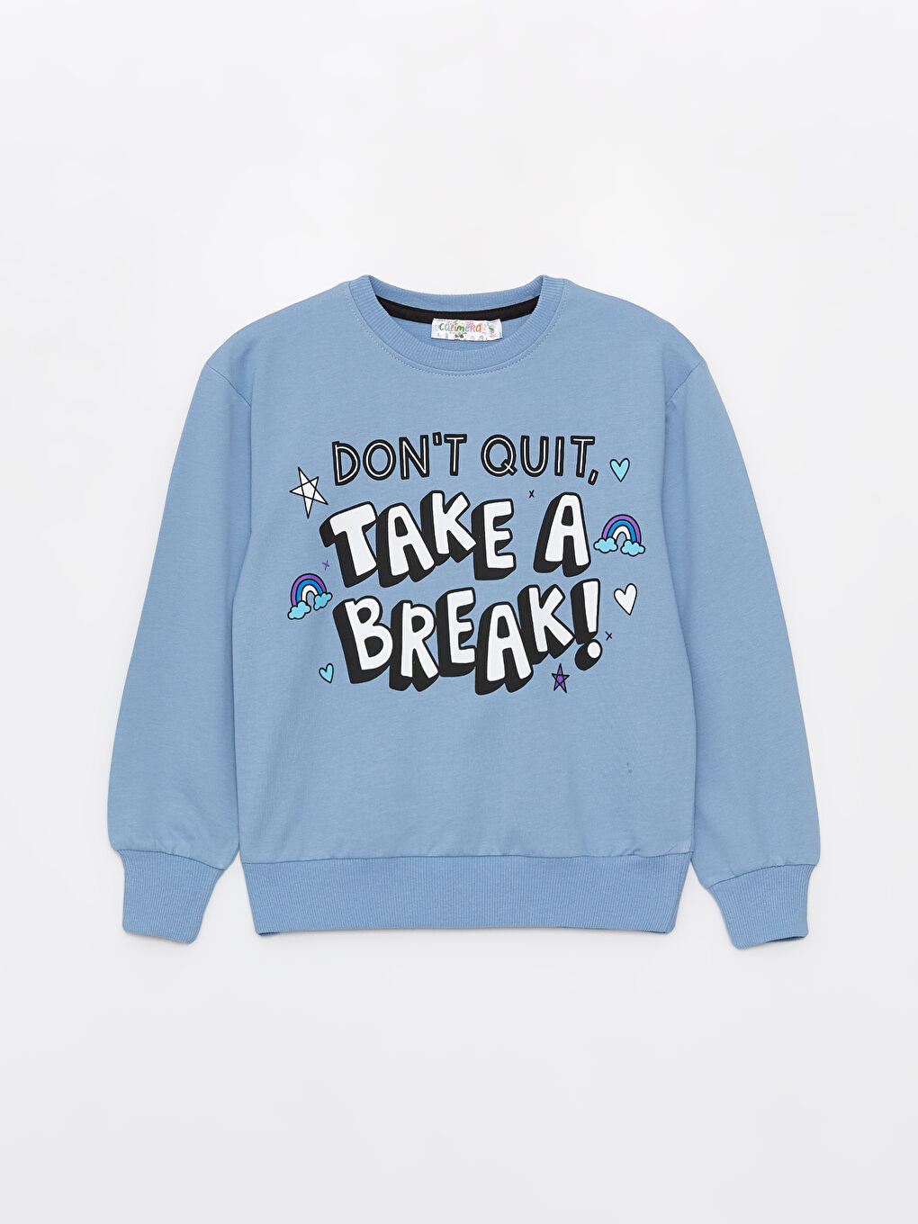 Calimera Kids Açık İndigo Bisiklet Yaka Baskılı Uzun Kollu Kız Çocuk Sweatshirt