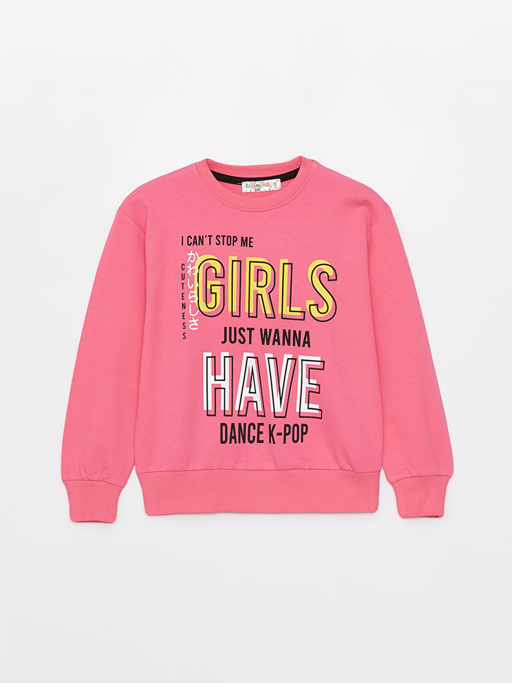 Calimera Kids Koyu Pembe Bisiklet Yaka Baskılı Uzun Kollu Kız Çocuk Sweatshirt