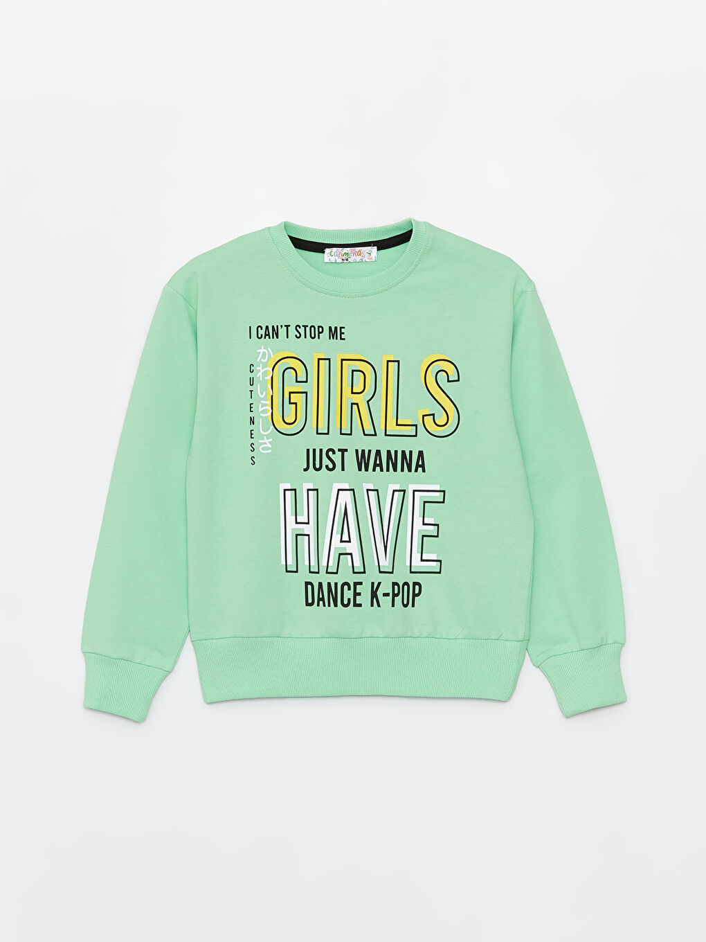 Calimera Kids Yeşil Bisiklet Yaka Baskılı Uzun Kollu Kız Çocuk Sweatshirt