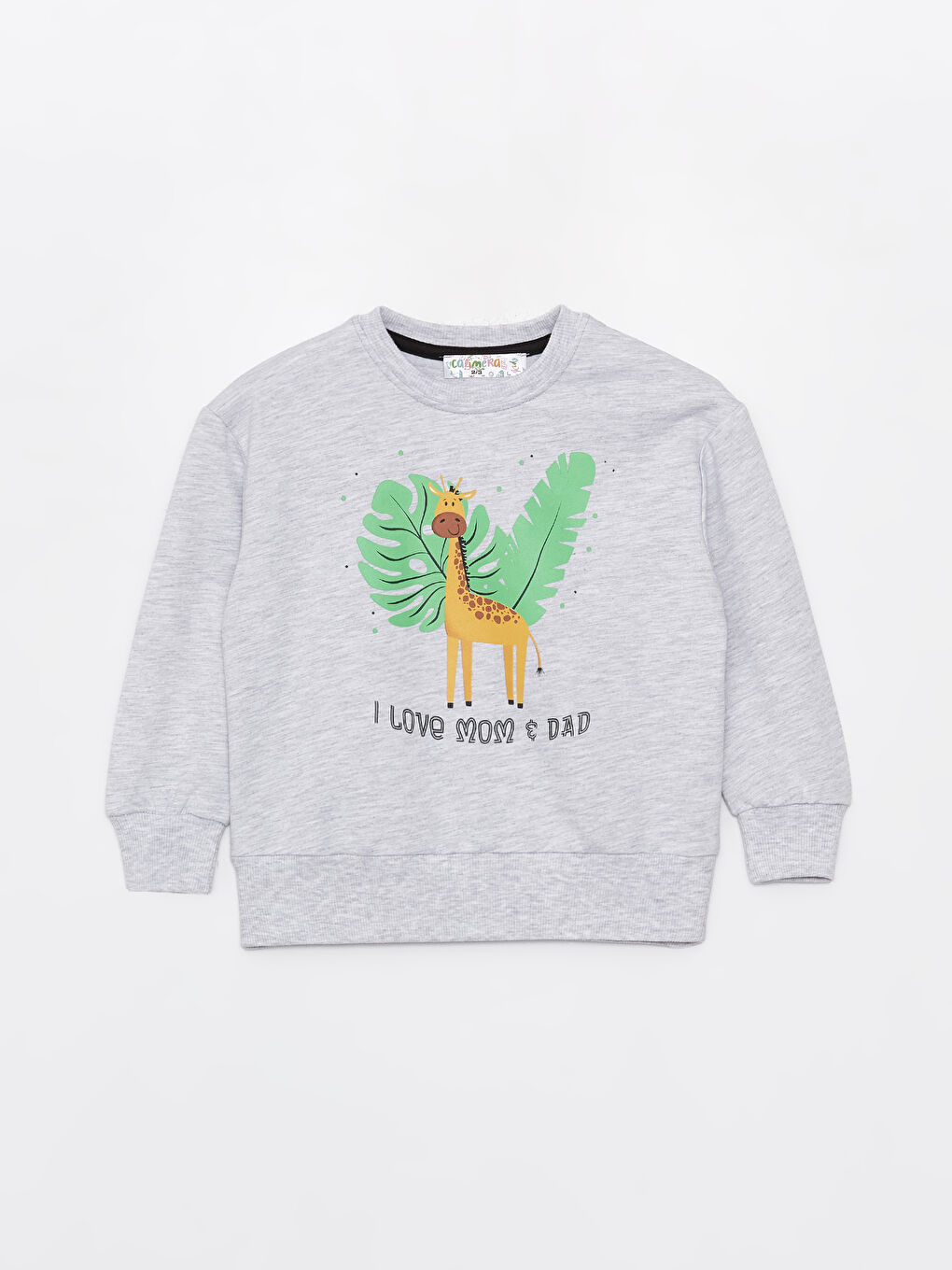 Calimera Kids Gri Melanj Bisiklet Yaka Baskılı Uzun Kollu Erkek Bebek Sweatshirt