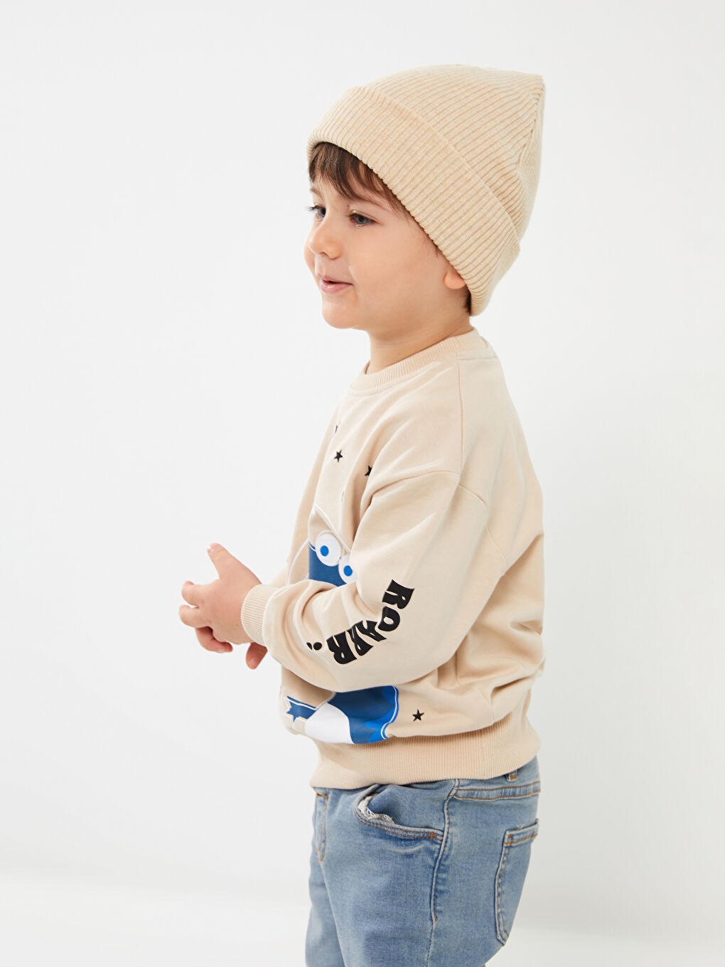 Calimera Kids Bej Bisiklet Yaka Uzun Kollu Erkek Bebek Sweatshirt - 2