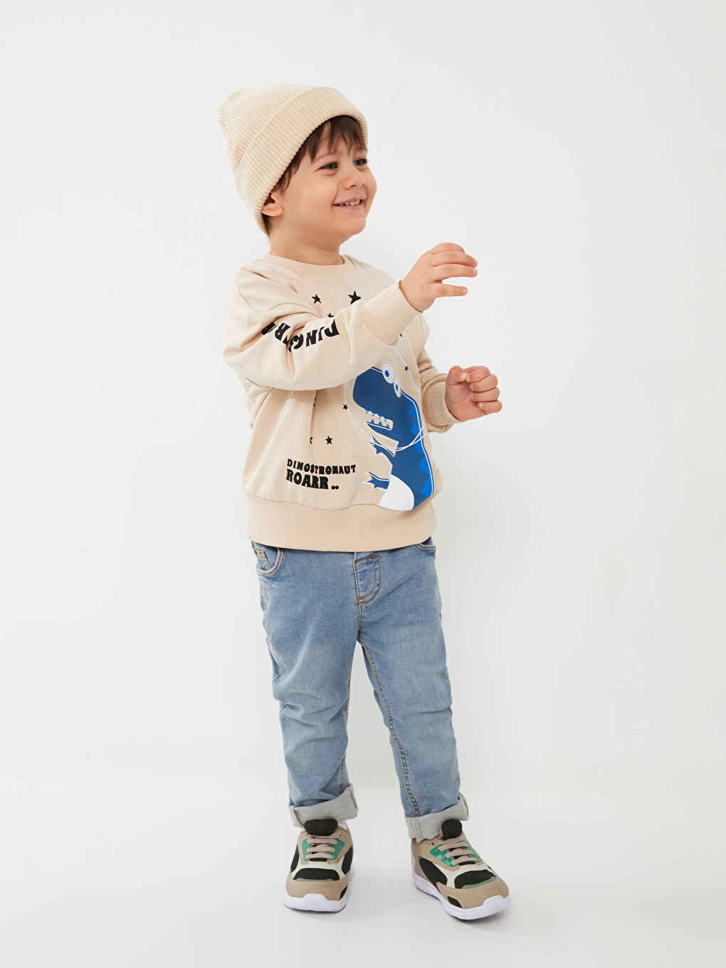 Calimera Kids Bej Bisiklet Yaka Uzun Kollu Erkek Bebek Sweatshirt - 3