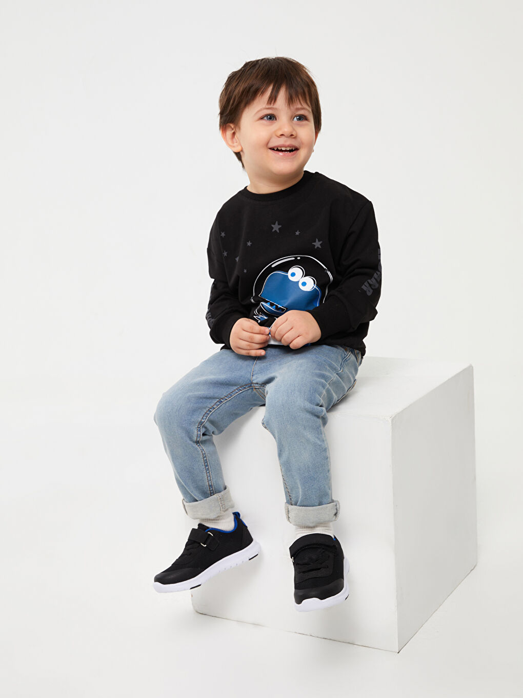 Calimera Kids Siyah Bisiklet Yaka Uzun Kollu Erkek Bebek Sweatshirt