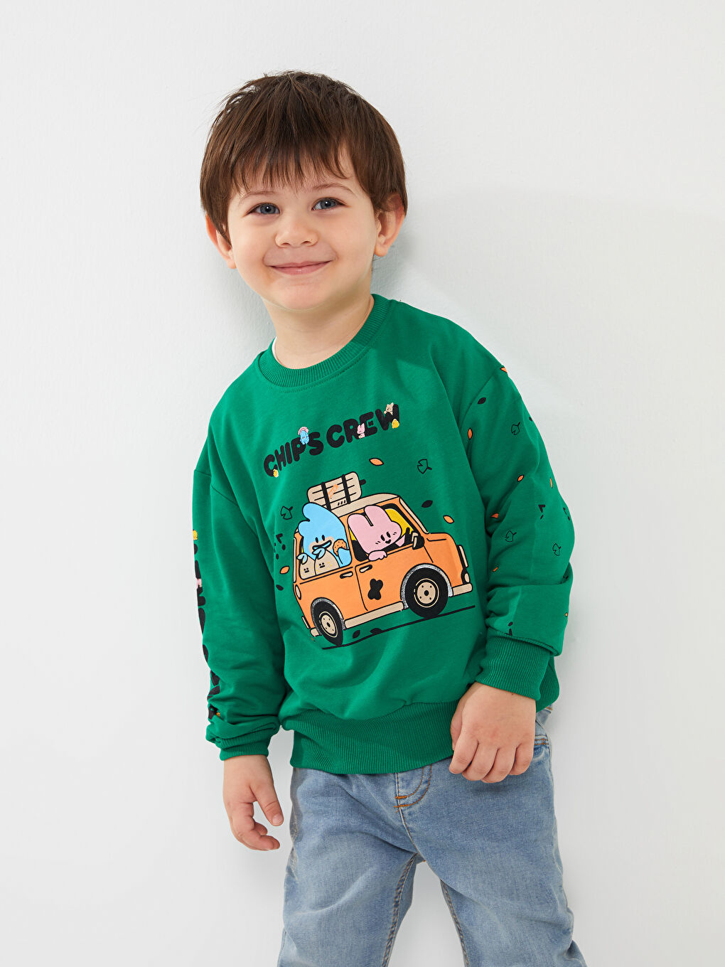 Yeşil Bisiklet Yaka Uzun Kollu Erkek Bebek Sweatshirt