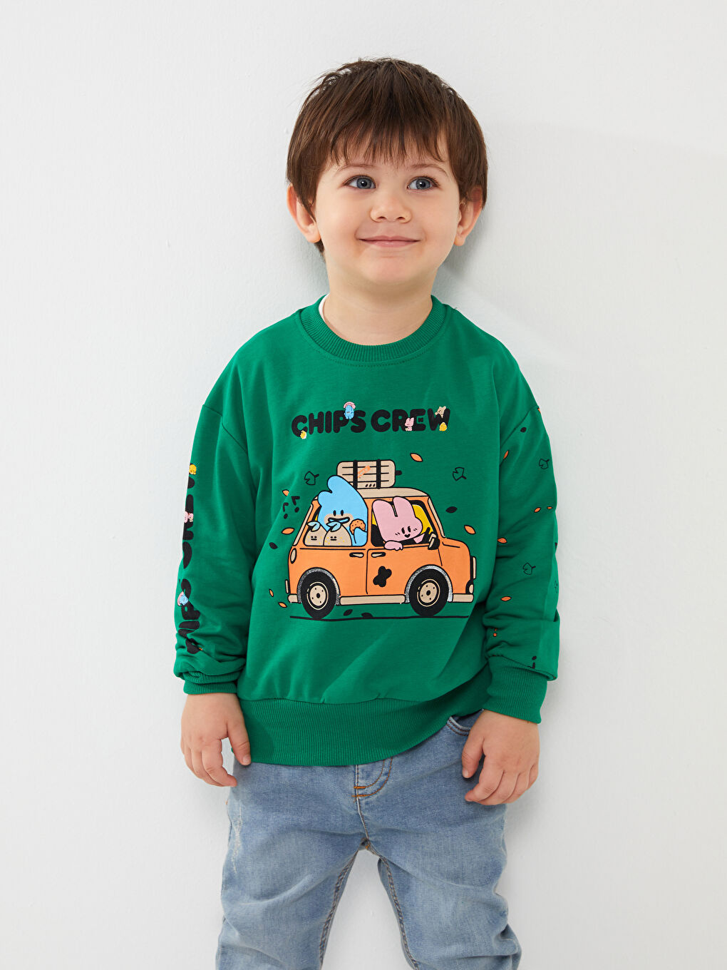 Yeşil Bisiklet Yaka Uzun Kollu Erkek Bebek Sweatshirt-3