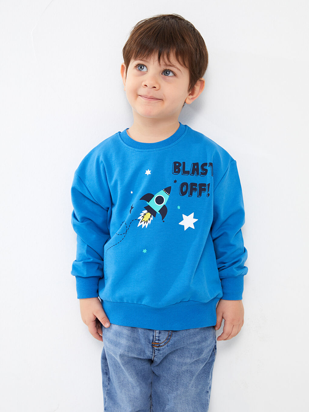 Calimera Kids Mavi Bisiklet Yaka Uzun Kollu Erkek Bebek Sweatshirt - 1